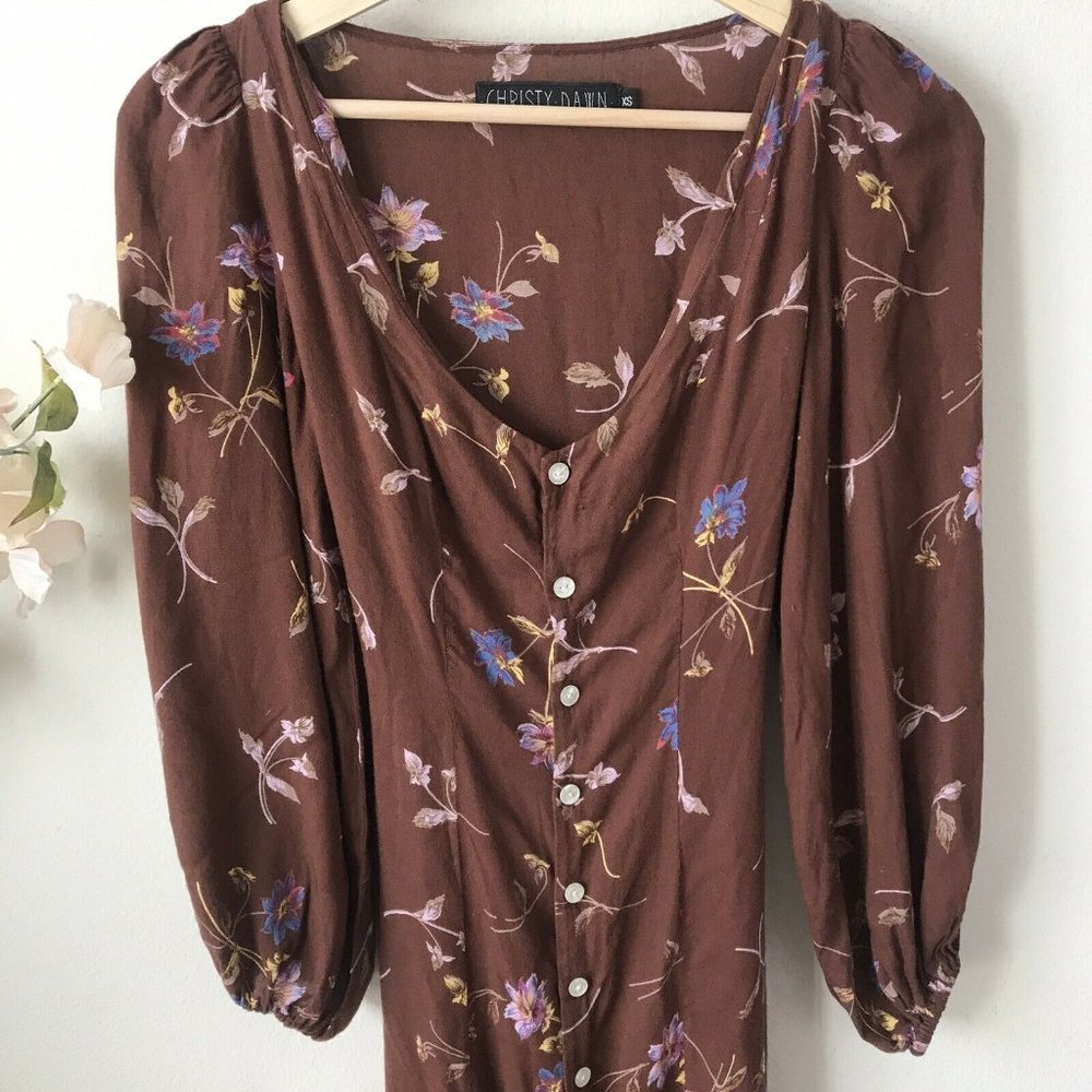 *Rare* Christy Dawn McCartney Brown Floral Dress - Picture 3 of 8